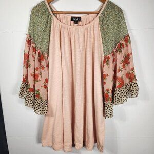 GiGiO Women's Roomy Pink Floral Rose Blouse Size L